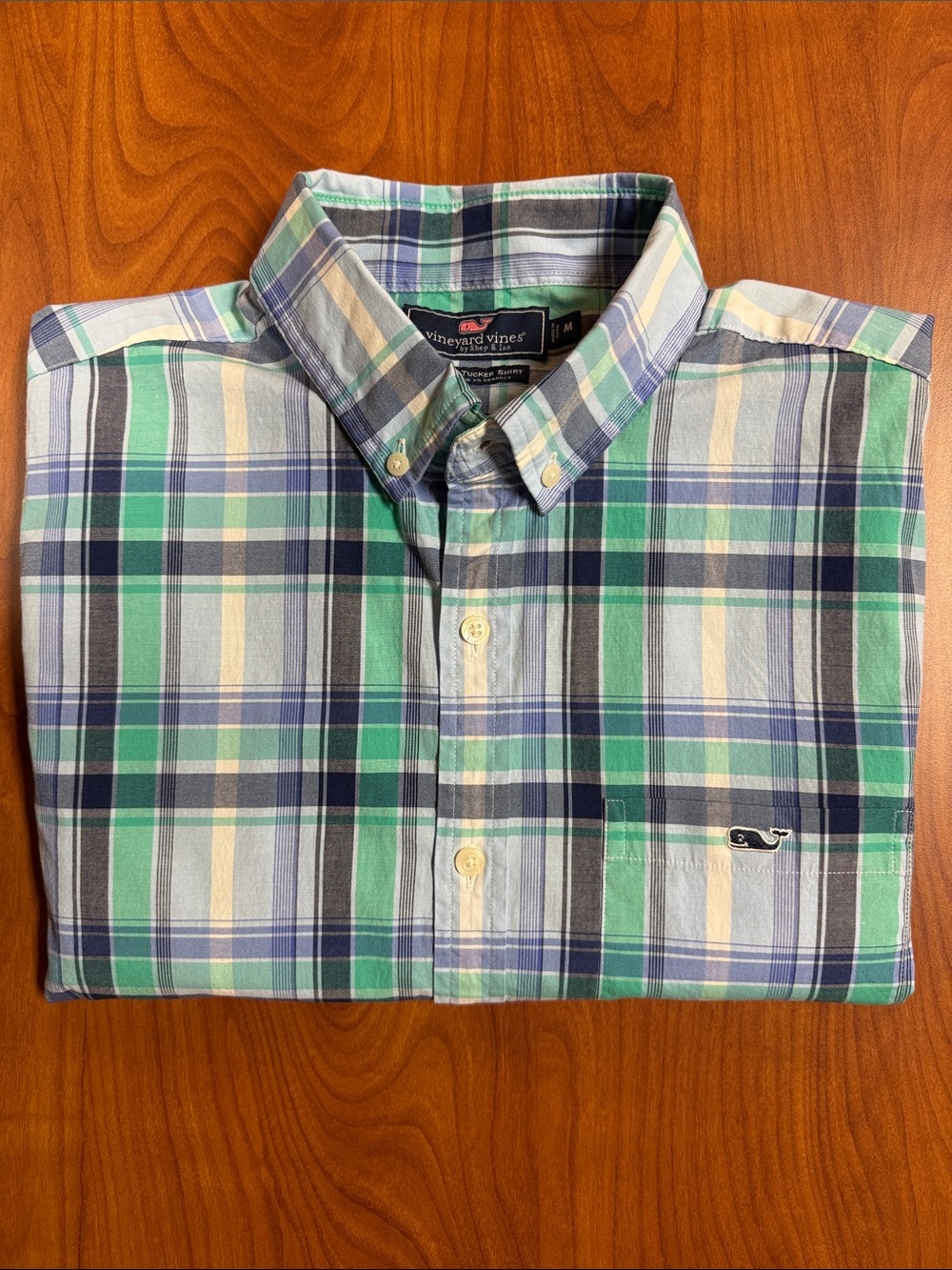 Vineyard Vines Blue, Green & Cream Plaid Button-Down Shirt